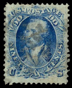 Values of US Stamps Scott Catalogue #101 - 90c 1869 Washington Grill. Daniel Kelleher Auctions, Sep 2013, Sale 639, Lot 3210