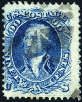 Cost of US Stamps Scott # 101 - 90c 1869 Washington Grill. Harmer-Schau Auction Galleries, Mar 2011, Sale 89, Lot 151