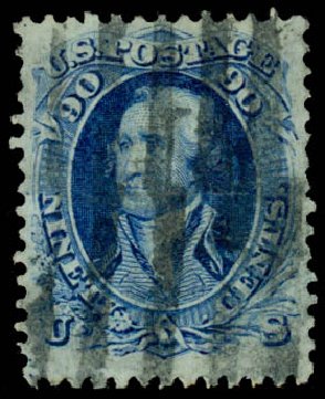 US Stamps Values Scott Cat. # 101: 1869 90c Washington Grill. Daniel Kelleher Auctions, May 2014, Sale 652, Lot 221
