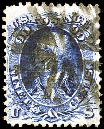 Values of US Stamp Scott 101: 90c 1869 Washington Grill. Matthew Bennett International, Sep 2011, Sale 338, Lot 1774
