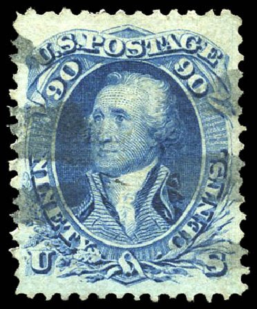 US Stamps Values Scott Catalogue # 101: 1869 90c Washington Grill. Matthew Bennett International, Feb 2015, Sale 351, Lot 84
