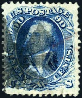 Costs of US Stamps Scott 101 - 90c 1869 Washington Grill. Harmer-Schau Auction Galleries, Oct 2009, Sale 83, Lot 354