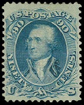 US Stamp Prices Scott Catalog 101: 90c 1869 Washington Grill. H.R. Harmer, Jun 2015, Sale 3007, Lot 3184