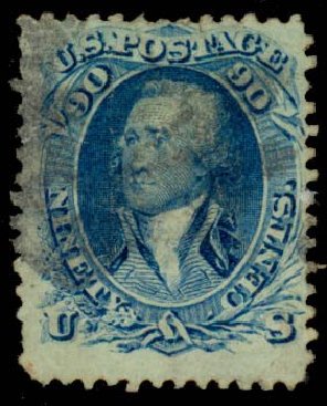 US Stamps Value Scott Cat. #101: 1869 90c Washington Grill. Daniel Kelleher Auctions, Sep 2013, Sale 639, Lot 384