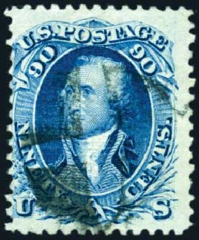 Value of US Stamps Scott # 101 - 1869 90c Washington Grill. Harmer-Schau Auction Galleries, Aug 2011, Sale 90, Lot 1255