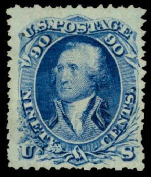 US Stamps Values Scott Catalog 101: 1869 90c Washington Grill. Daniel Kelleher Auctions, Sep 2013, Sale 639, Lot 1042