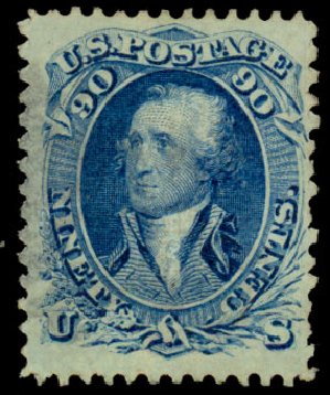 US Stamps Values Scott # 101: 90c 1869 Washington Grill. Daniel Kelleher Auctions, Dec 2013, Sale 640, Lot 122