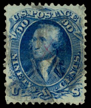 Price of US Stamps Scott Catalog #101 - 1869 90c Washington Grill. Daniel Kelleher Auctions, May 2015, Sale 669, Lot 2552
