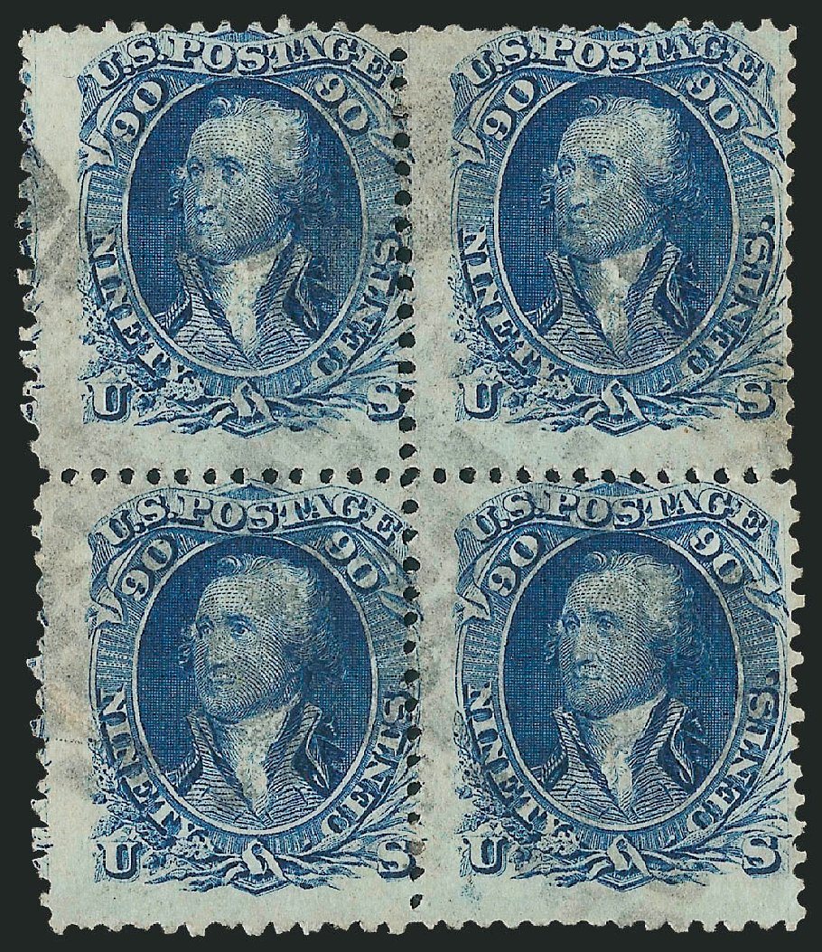 Price of US Stamps Scott Catalogue 101 - 90c 1869 Washington Grill. Robert Siegel Auction Galleries, Mar 2011, Sale 1007, Lot 2252