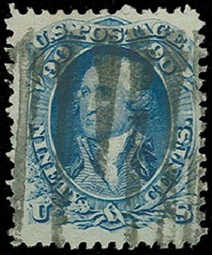 Costs of US Stamp Scott Cat. 101 - 1869 90c Washington Grill. H.R. Harmer, Oct 2014, Sale 3006, Lot 1153
