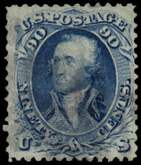 US Stamps Price Scott Cat. # 101: 1869 90c Washington Grill. Daniel Kelleher Auctions, May 2015, Sale 669, Lot 2553