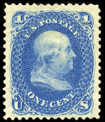 US Stamp Values Scott Catalogue # 102: 1c 1875 Franklin Without Grill. Matthew Bennett International, Feb 2012, Sale 340, Lot 197