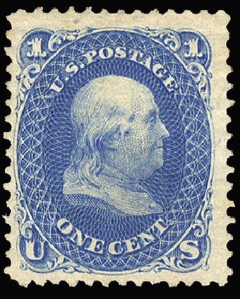 US Stamps Price Scott # 102 - 1c 1875 Franklin Without Grill. Cherrystone Auctions, Nov 2008, Sale 200811, Lot 1047