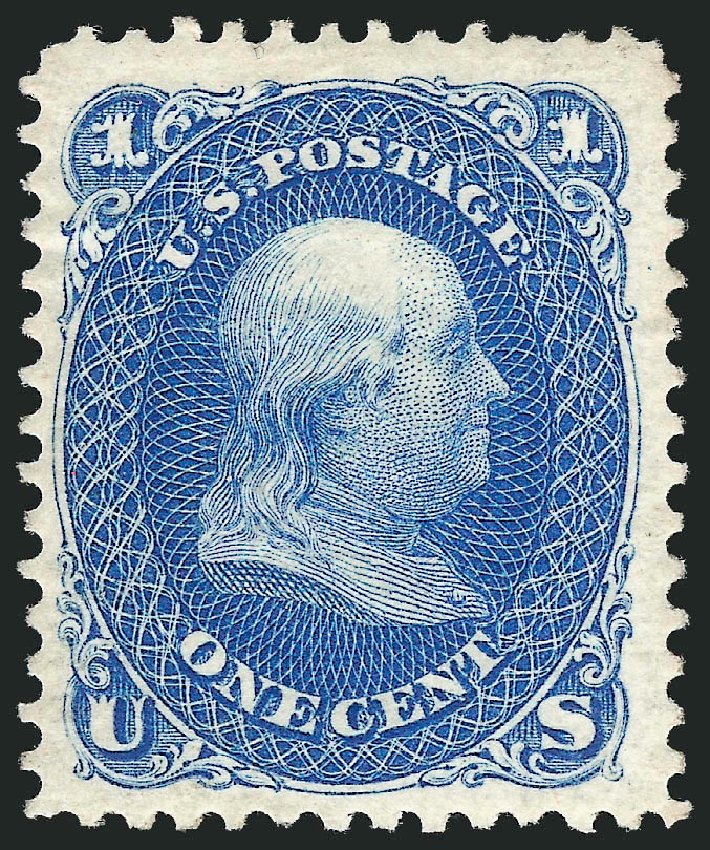US Stamp Price Scott Catalog # 102 - 1875 1c Franklin Without Grill. Robert Siegel Auction Galleries, Dec 2012, Sale 1037, Lot 1628