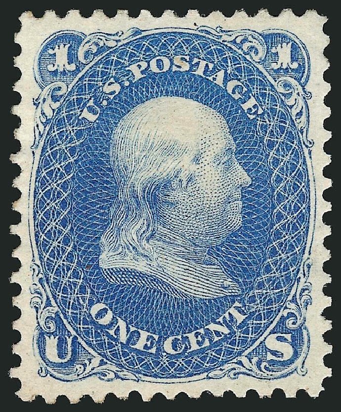 US Stamp Value Scott Cat. #102 - 1875 1c Franklin Without Grill. Robert Siegel Auction Galleries, Sep 2014, Sale 1078, Lot 208