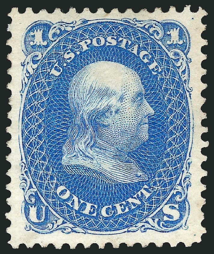 Value of US Stamp Scott Catalog # 102 - 1875 1c Franklin Without Grill. Robert Siegel Auction Galleries, Apr 2015, Sale 1096, Lot 198