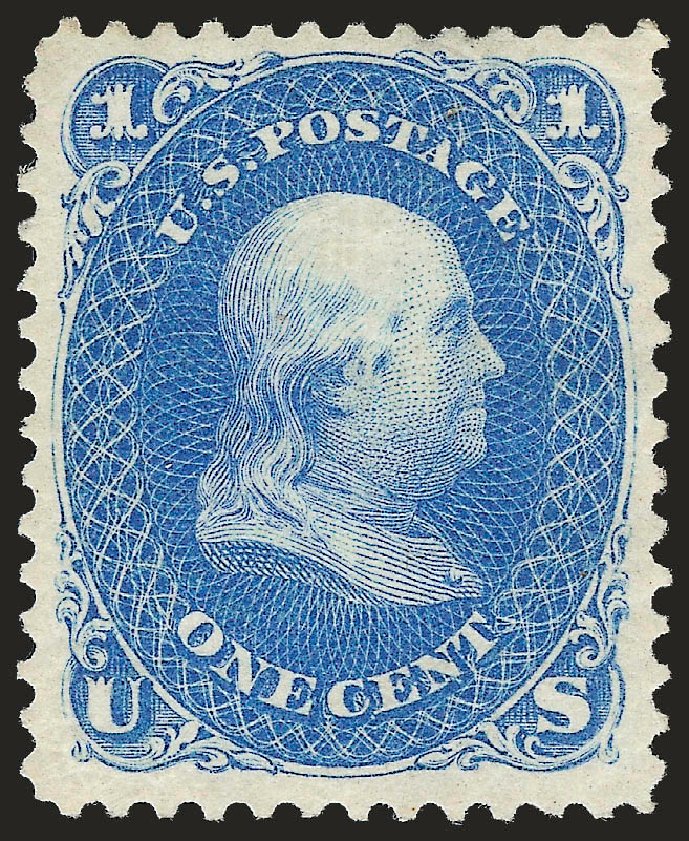 US Stamps Value Scott Cat. # 102: 1875 1c Franklin Without Grill. Robert Siegel Auction Galleries, Sep 2009, Sale 976, Lot 1428