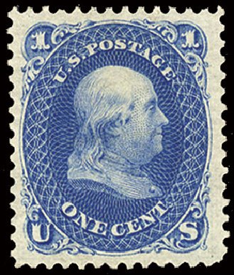 US Stamp Price Scott Cat. 102: 1c 1875 Franklin Without Grill. Cherrystone Auctions, Mar 2009, Sale 200903, Lot 89