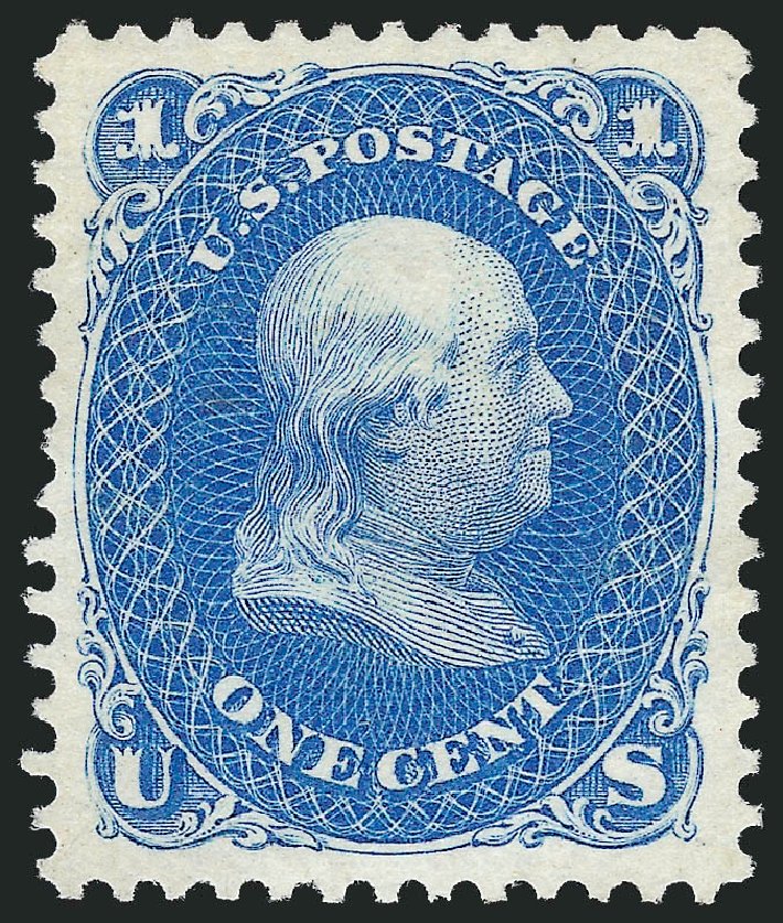 Prices of US Stamps Scott Catalogue 102 - 1875 1c Franklin Without Grill. Robert Siegel Auction Galleries, Dec 2012, Sale 1037, Lot 1629