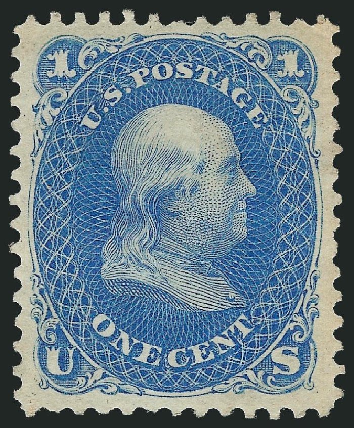 Prices of US Stamps Scott Catalog #102 - 1875 1c Franklin Without Grill. Robert Siegel Auction Galleries, Nov 2013, Sale 1061, Lot 3519