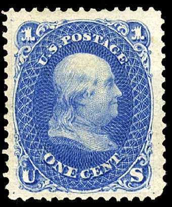 Values of US Stamps Scott #102 - 1875 1c Franklin Without Grill. Cherrystone Auctions, Nov 2009, Sale 200911, Lot 3050