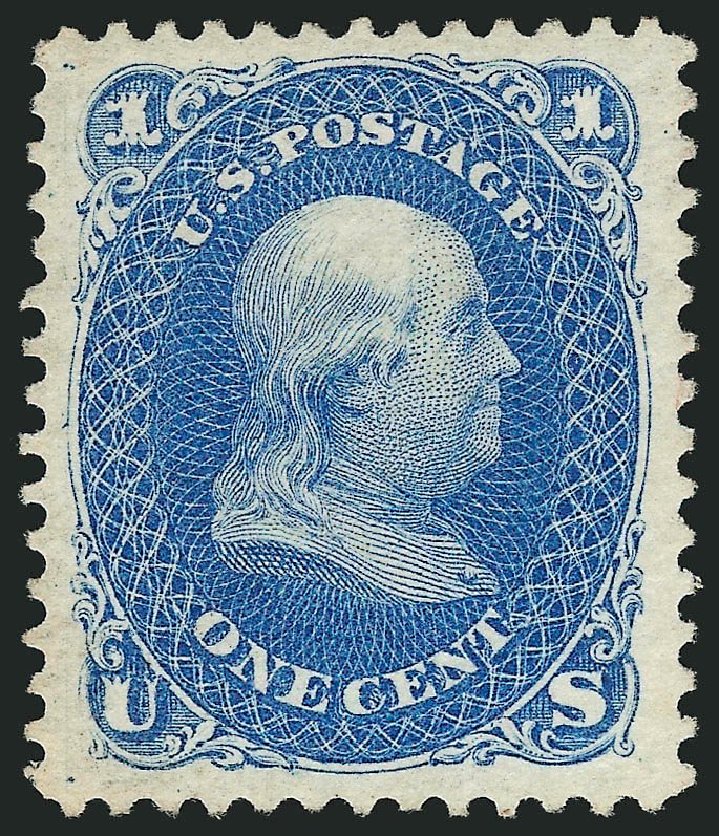 Values of US Stamps Scott Catalog #102 - 1875 1c Franklin Without Grill. Robert Siegel Auction Galleries, Jul 2014, Sale 1077, Lot 110