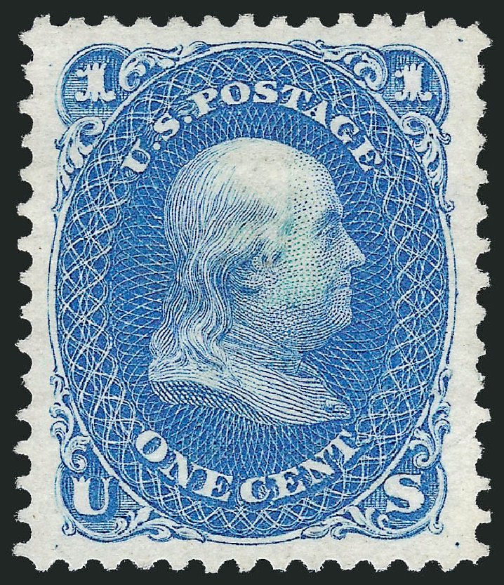 US Stamps Value Scott Catalog # 102 - 1c 1875 Franklin Without Grill. Robert Siegel Auction Galleries, Sep 2009, Sale 976, Lot 1430