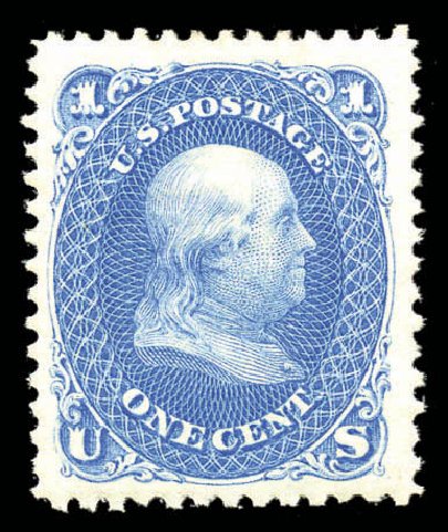 Values of US Stamp Scott Cat. # 102: 1c 1875 Franklin Without Grill. Matthew Bennett International, Sep 2010, Sale 331, Lot 451