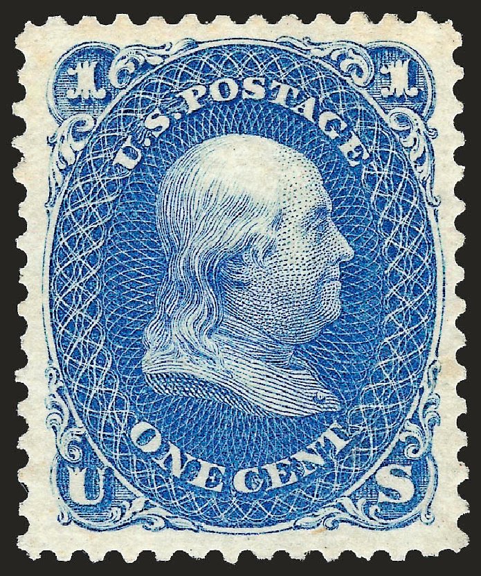 US Stamps Values Scott Catalog #102 - 1c 1875 Franklin Without Grill. Robert Siegel Auction Galleries, Oct 2008, Sale 963, Lot 611