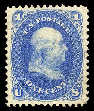 US Stamps Prices Scott Cat. # 102 - 1875 1c Franklin Without Grill. Cherrystone Auctions, Apr 2009, Sale 200904, Lot 24