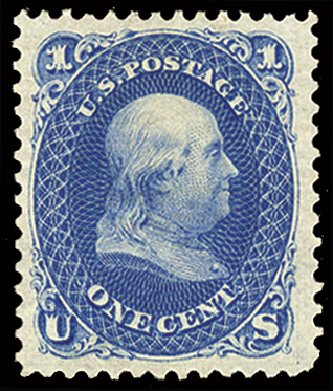 Values of US Stamps Scott Catalogue #102: 1c 1875 Franklin Without Grill. Cherrystone Auctions, Feb 2011, Sale 201102, Lot 34