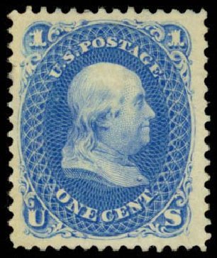 US Stamps Values Scott 102 - 1c 1875 Franklin Without Grill. Daniel Kelleher Auctions, Apr 2013, Sale 636, Lot 124