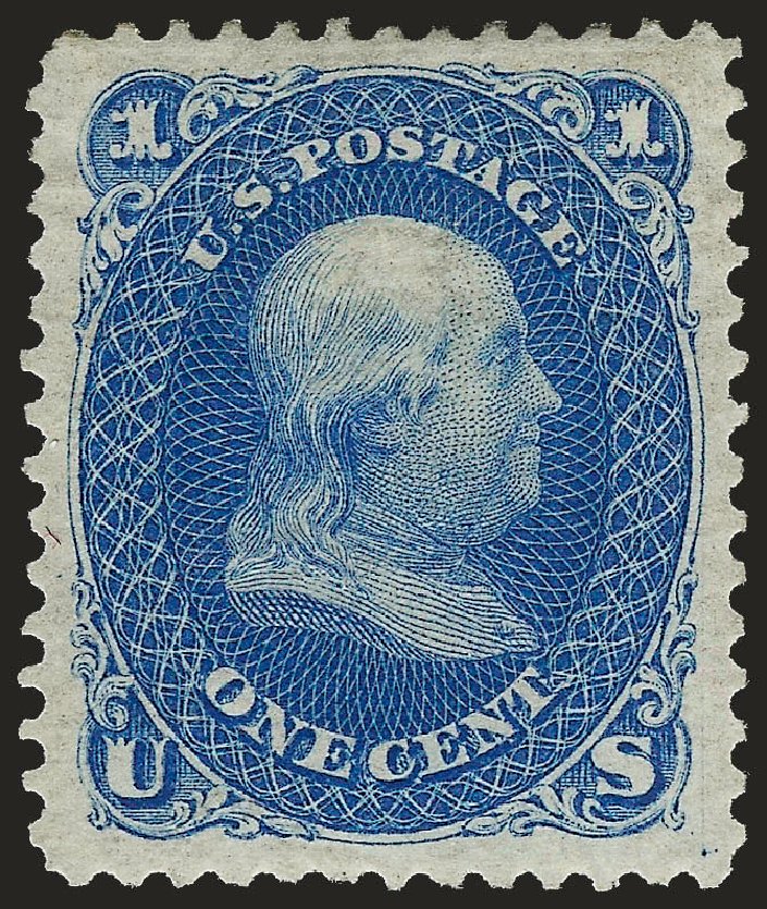 US Stamp Prices Scott #102 - 1875 1c Franklin Without Grill. Robert Siegel Auction Galleries, Apr 2010, Sale 984, Lot 354