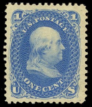 Value of US Stamp Scott Catalog 102: 1875 1c Franklin Without Grill. Daniel Kelleher Auctions, Jul 2011, Sale 625, Lot 735