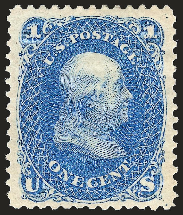 US Stamp Value Scott # 102 - 1875 1c Franklin Without Grill. Robert Siegel Auction Galleries, Dec 2009, Sale 982, Lot 5285