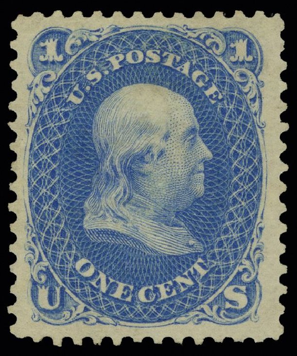 US Stamp Values Scott Catalogue # 102: 1c 1875 Franklin Without Grill. H.R. Harmer, May 2014, Sale 3005, Lot 1112