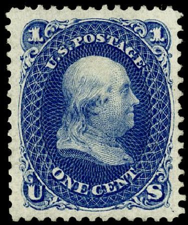 US Stamps Value Scott Catalogue 102 - 1875 1c Franklin Without Grill. Matthew Bennett International, May 2008, Sale 327, Lot 103