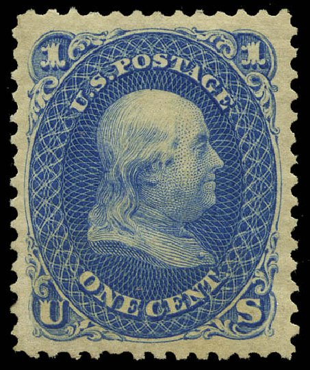 US Stamp Value Scott Catalog #102 - 1875 1c Franklin Without Grill. Matthew Bennett International, May 2014, Sale 350, Lot 183