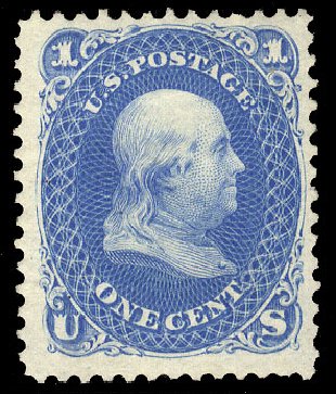 Prices of US Stamp Scott 102: 1875 1c Franklin Without Grill. Cherrystone Auctions, Jan 2010, Sale 201001, Lot 83
