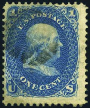 US Stamp Value Scott 102: 1c 1875 Franklin Without Grill. Harmer-Schau Auction Galleries, Jan 2013, Sale 96, Lot 453