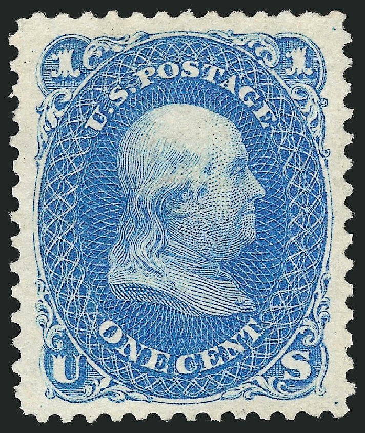 US Stamp Prices Scott # 102 - 1875 1c Franklin Without Grill. Robert Siegel Auction Galleries, Oct 2011, Sale 1014, Lot 1266