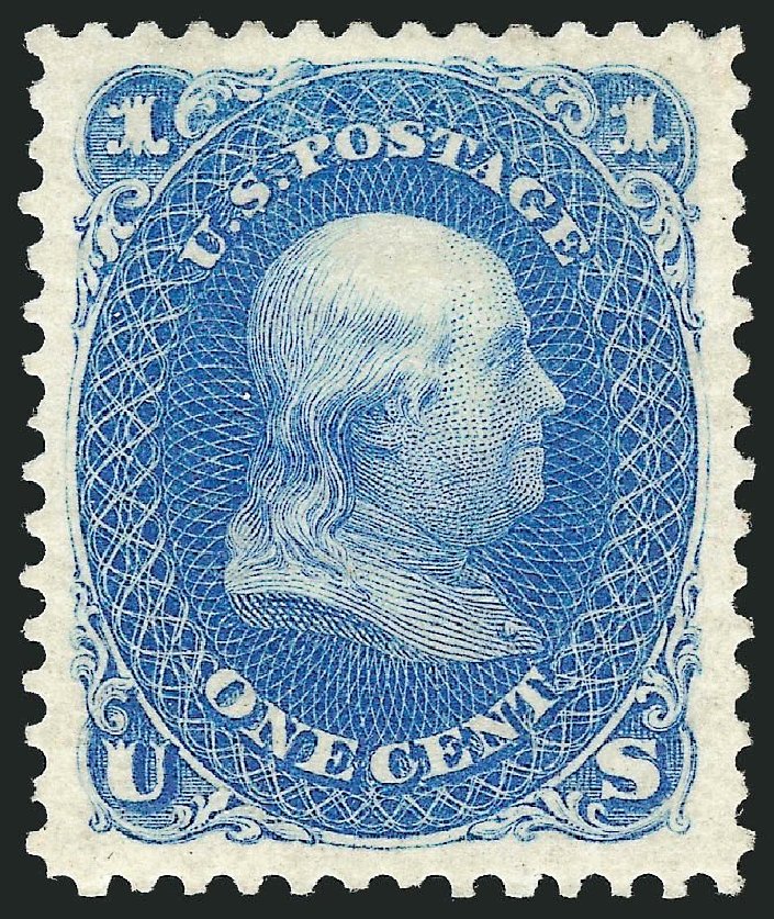 US Stamp Value Scott #102 - 1c 1875 Franklin Without Grill. Robert Siegel Auction Galleries, Nov 2013, Sale 1057, Lot 666
