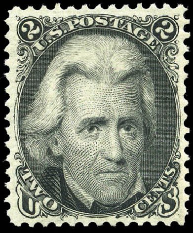 US Stamp Values Scott Catalogue # 103 - 2c 1875 Jackson Without Grill. Matthew Bennett International, Mar 2011, Sale 336, Lot 1170