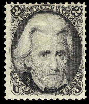 Costs of US Stamps Scott Catalogue # 103 - 1875 2c Jackson Without Grill. Cherrystone Auctions, Mar 2008, Sale 200803, Lot 122