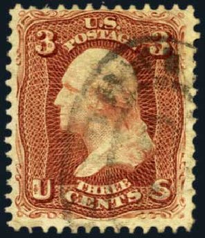 Value of US Stamp Scott Catalogue #104: 1875 3c Washington Without Grill. Harmer-Schau Auction Galleries, Jan 2013, Sale 96, Lot 457