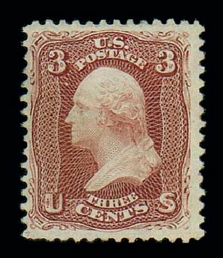 US Stamps Values Scott Catalogue # 104: 1875 3c Washington Without Grill. Matthew Bennett International, Dec 2007, Sale 325, Lot 1559