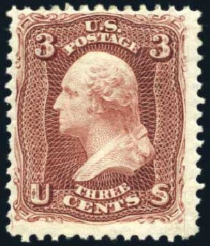 Values of US Stamps Scott Catalog # 104 - 3c 1875 Washington Without Grill. Harmer-Schau Auction Galleries, Aug 2011, Sale 90, Lot 1259
