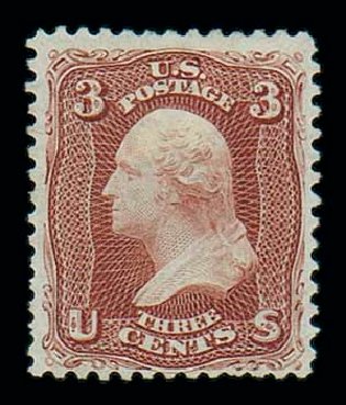 US Stamps Value Scott Catalogue # 104: 1875 3c Washington Without Grill. Matthew Bennett International, Dec 2007, Sale 325, Lot 1560