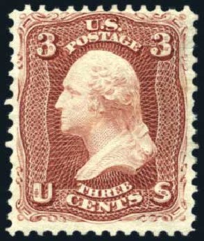 US Stamp Value Scott Catalog 104 - 1875 3c Washington Without Grill. Harmer-Schau Auction Galleries, Aug 2011, Sale 90, Lot 1260