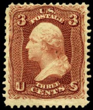 Values of US Stamps Scott Catalog #104 - 3c 1875 Washington Without Grill. Harmer-Schau Auction Galleries, Feb 2012, Sale 92, Lot 911